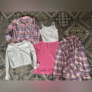 12 plus Girls Plaid Pink camo cardigan Shirt Set